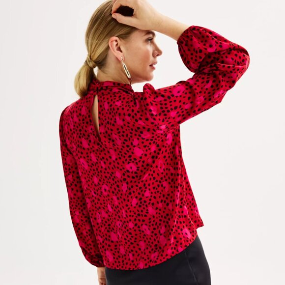 ⭐️ Twist Neck Long Sleeve Leopard Cheetah Polka Dot Classy Classic Party Blouse - Picture 6 of 6